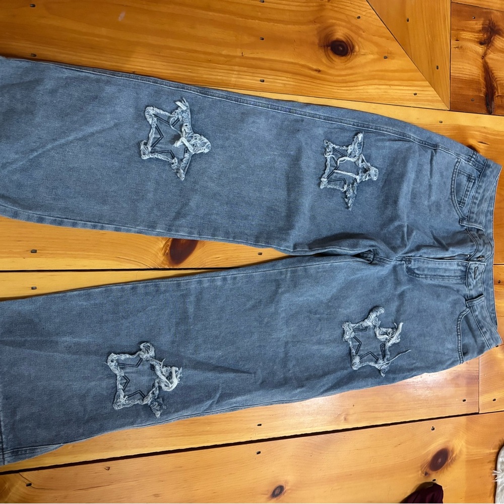 Gray Jeans with Star Patches